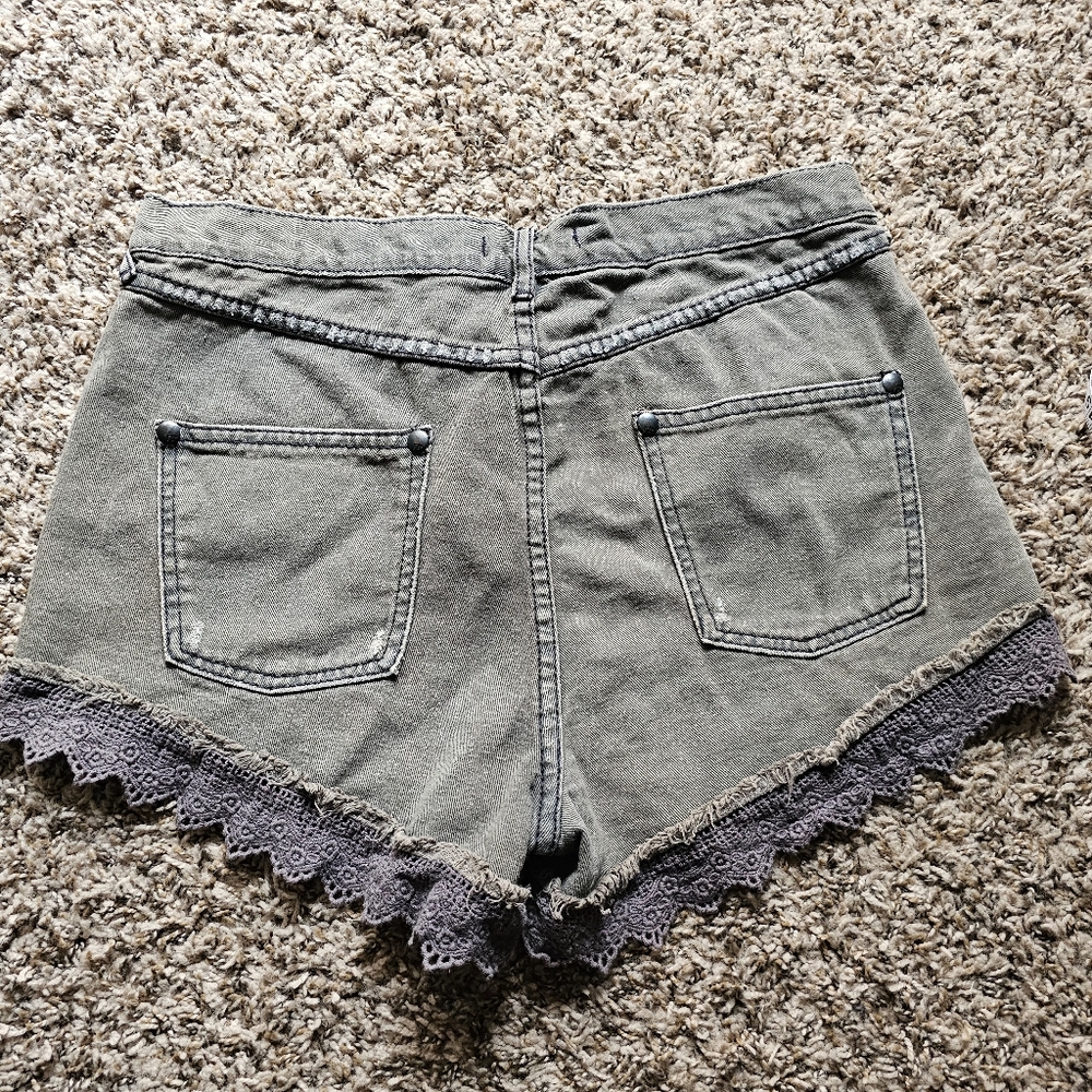 Free People Gray Jean Shorts with Lace Trim - Picture 10 of 11